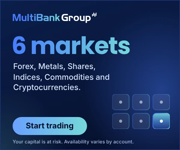 Advertisement: MultiBank Group, 6 markets: Forex, Metals, Shares, Indices, Commodities and Cryptocurrencies. Your capital is at risk.